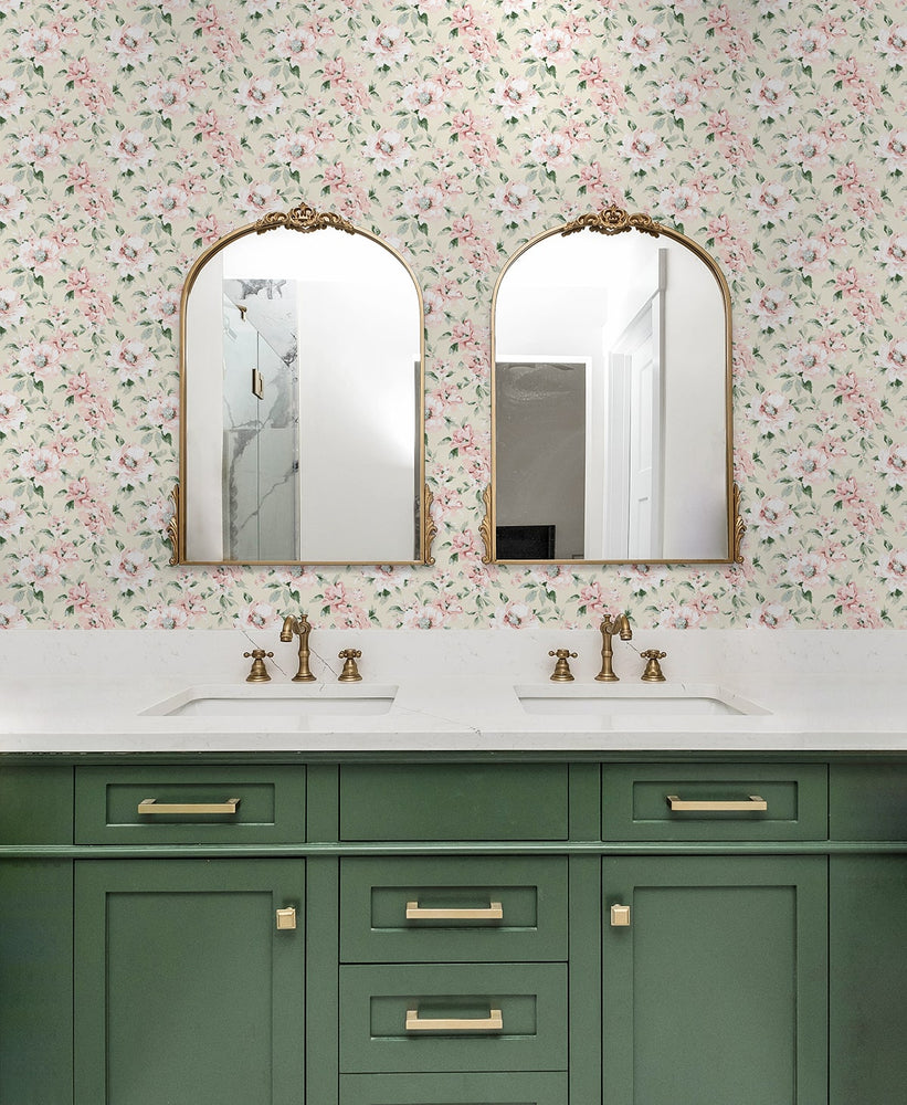 160330WR floral peel and stick wallpaper bathroom from Surface Style