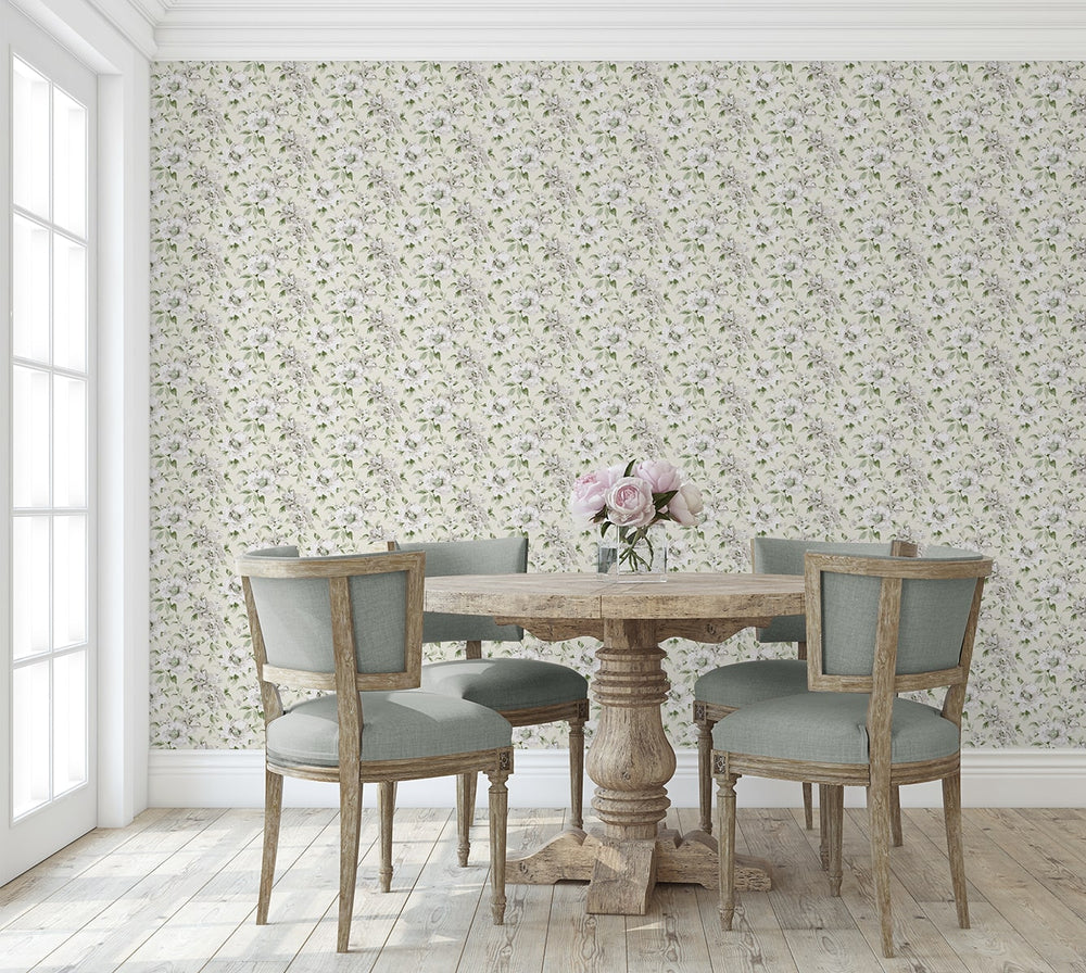 160332WR floral peel and stick wallpaper dining room from Surface Style