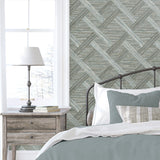 160340WR geometric faux grasscloth peel and stick wallpaper bedroom from Surface Style