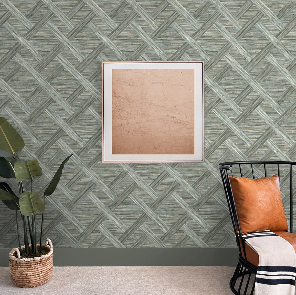 160340WR geometric faux grasscloth peel and stick wallpaper entryway from Surface Style