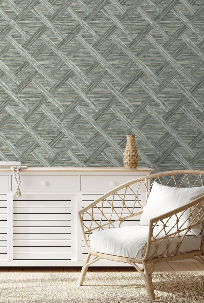 160340WR geometric faux grasscloth peel and stick wallpaper accent from Surface Style