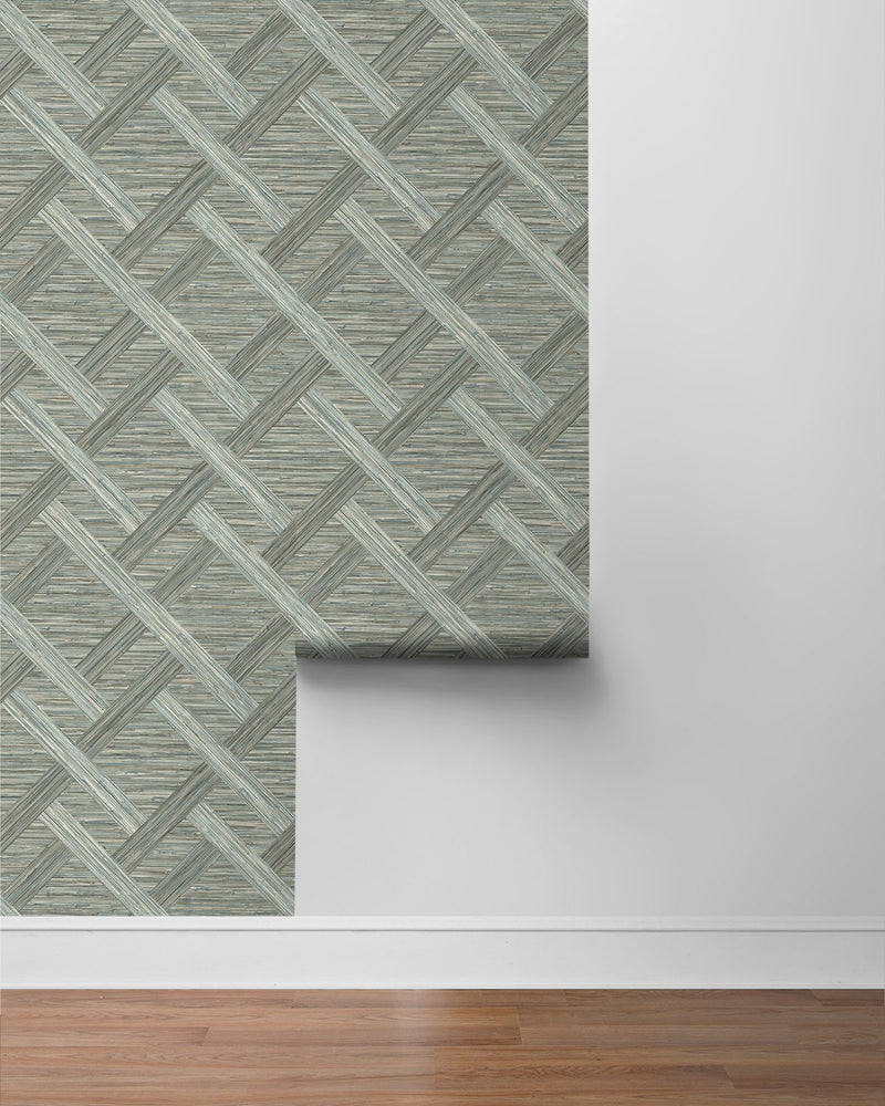 160340WR geometric faux grasscloth peel and stick wallpaper roll from Surface Style