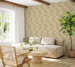 160341WR geometric faux grasscloth peel and stick wallpaper living room from Surface Style