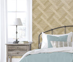 160341WR geometric faux grasscloth peel and stick wallpaper bedroom from Surface Style