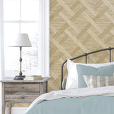 160341WR geometric faux grasscloth peel and stick wallpaper bedroom from Surface Style