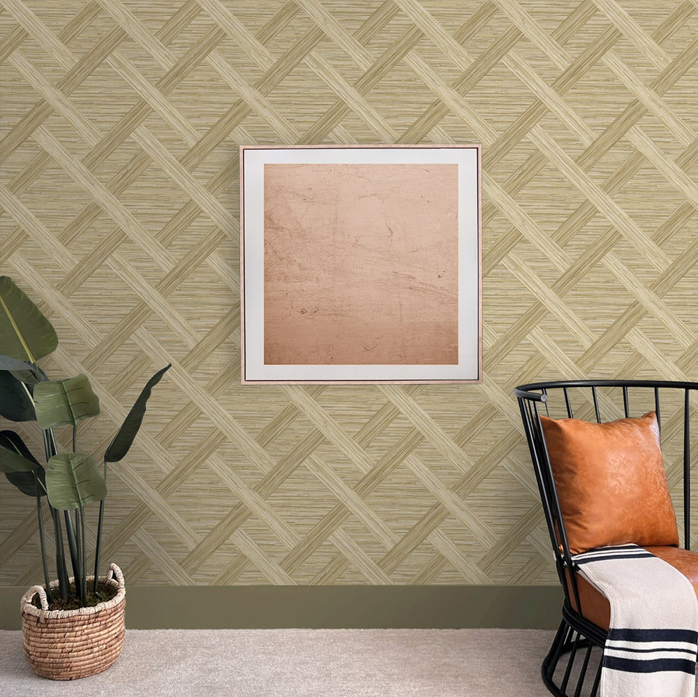 160341WR geometric faux grasscloth peel and stick wallpaper entryway from Surface Style