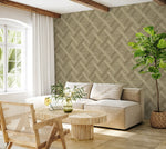 160342WR geometric faux grasscloth peel and stick wallpaper living room from Surface Style