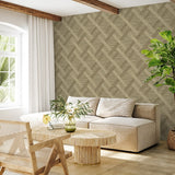 160342WR geometric faux grasscloth peel and stick wallpaper living room from Surface Style