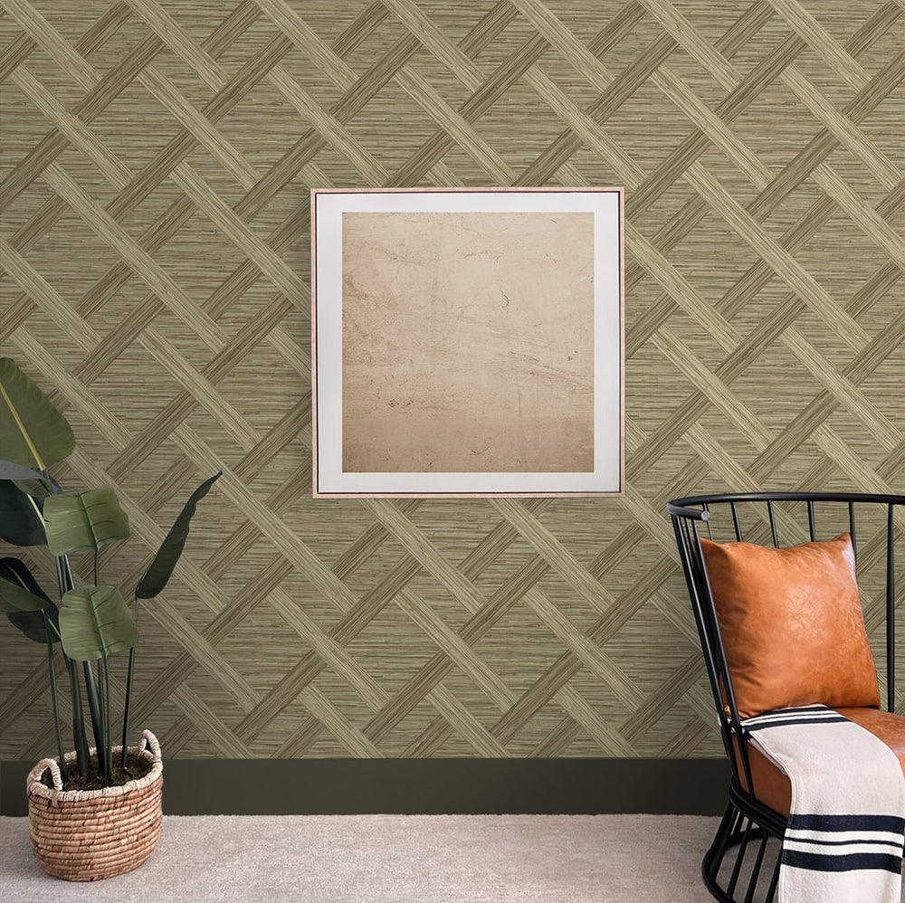 160342WR geometric faux grasscloth peel and stick wallpaper entryway from Surface Style