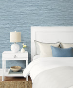 160350WR faux grasscloth peel and stick wallpaper bedroom from Surface Style