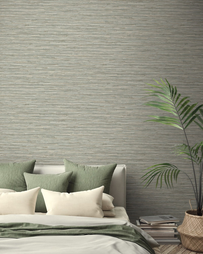 160351WR faux grasscloth peel and stick wallpaper bedroom from Surface Style