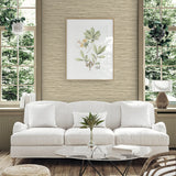 160353WR faux grasscloth peel and stick wallpaper living room from Surface Style
