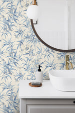 160361WR chinoiserie peel and stick wallpaper bathroom from Surface Style