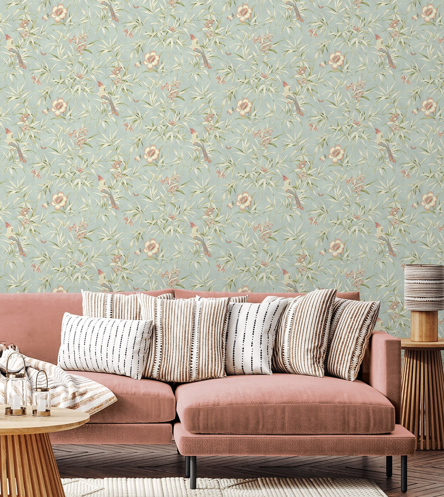 160362WR chinoiserie peel and stick wallpaper living room from Surface Style