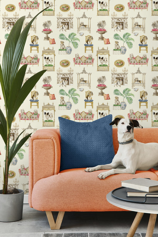 160370WR dog peel and stick wallpaper living room from Surface Style