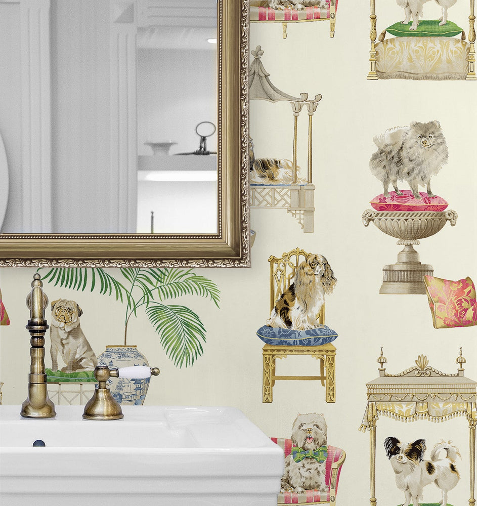 160370WR dog peel and stick wallpaper bathroom from Surface Style