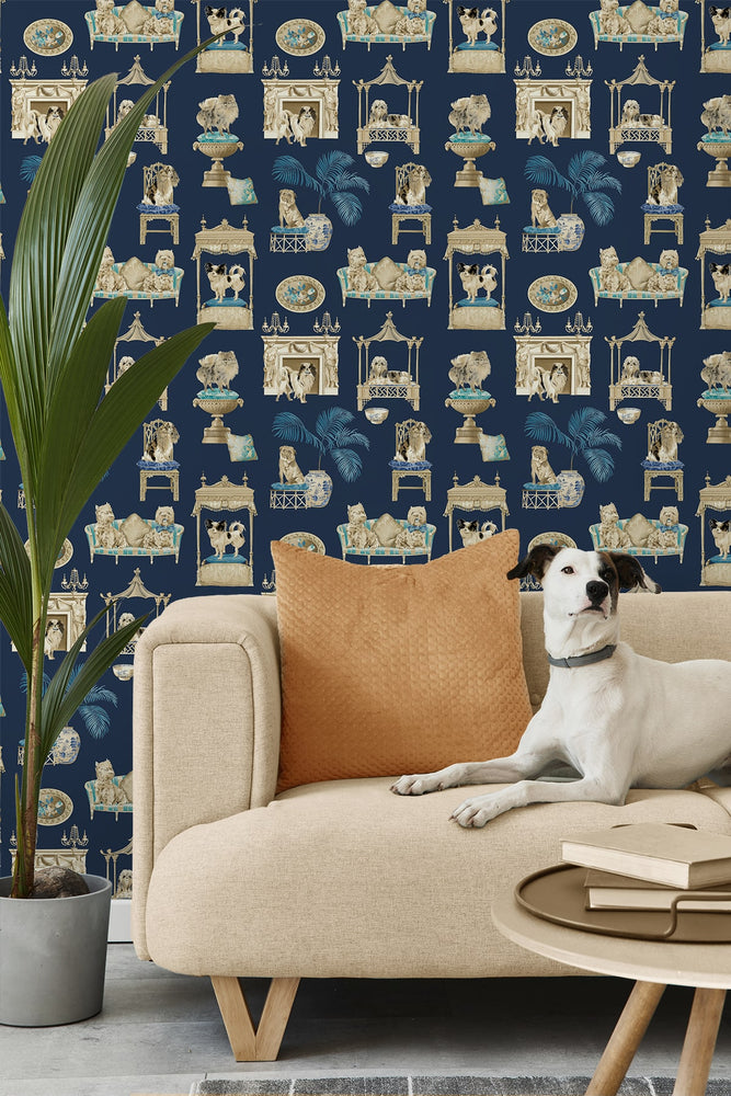 160371WR dog peel and stick wallpaper living room from Surface Style