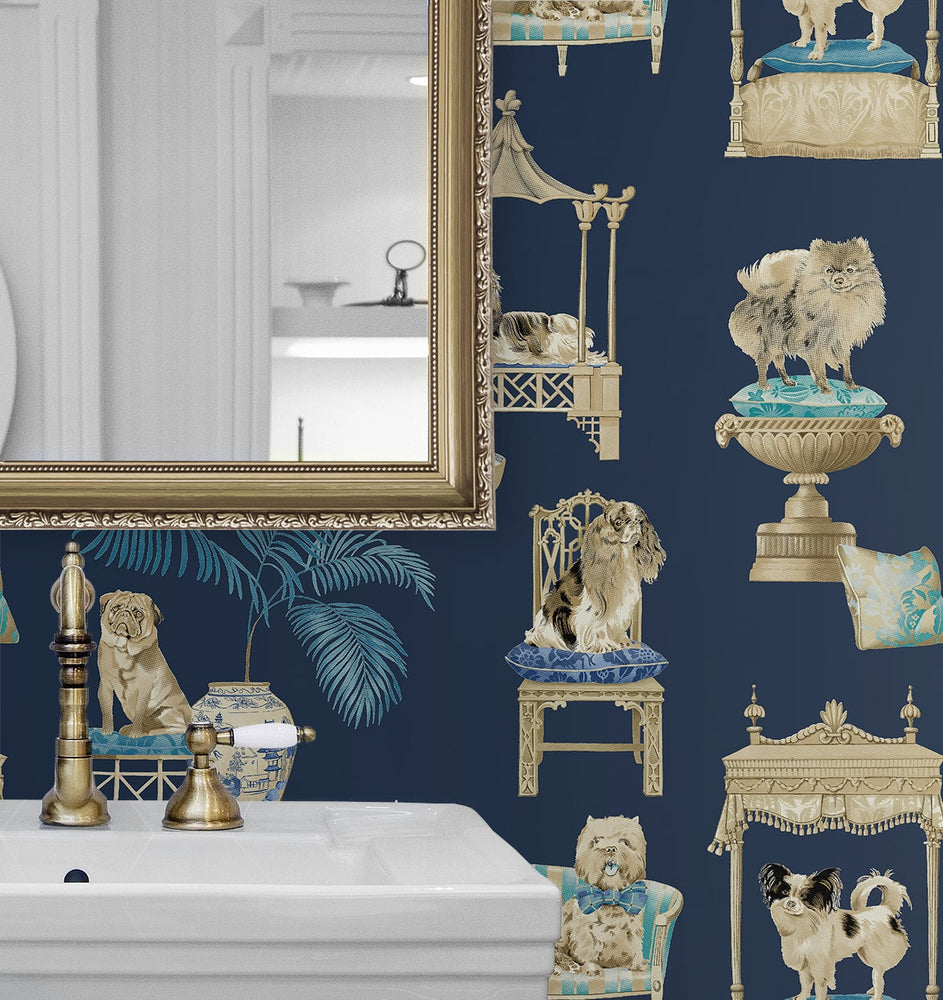 160371WR dog peel and stick wallpaper bathroom from Surface Style