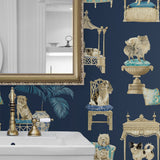 160371WR dog peel and stick wallpaper bathroom from Surface Style