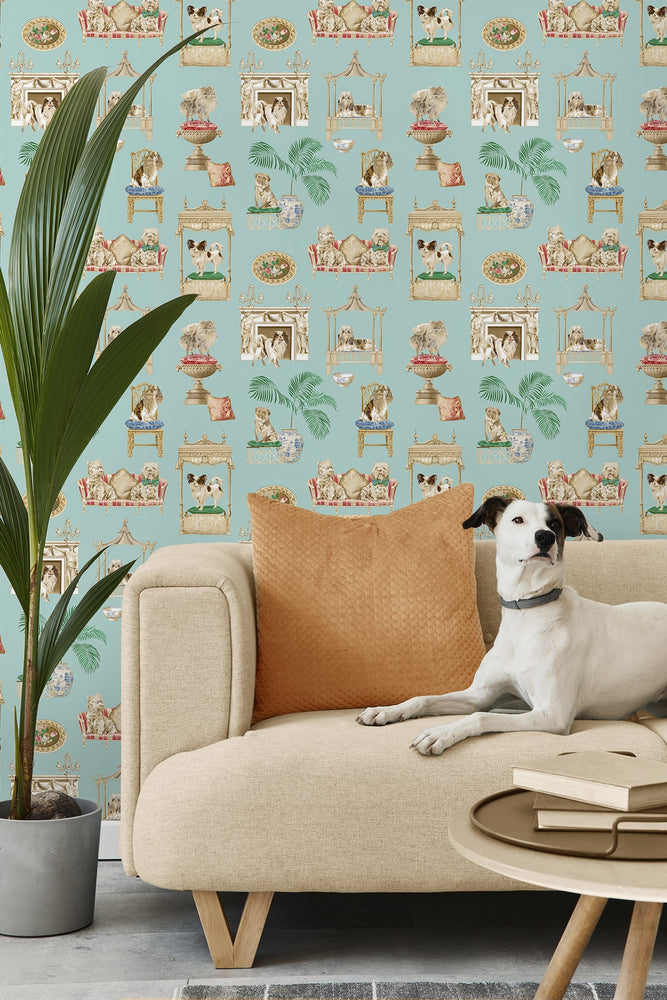 160372WR dog peel and stick wallpaper living room from Surface Style
