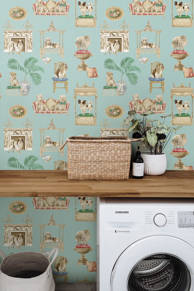 160372WR dog peel and stick wallpaper laundry room from Surface Style