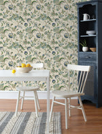 160380WR floral jacobean peel and stick wallpaper dining room from Surface Style