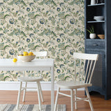 160380WR floral jacobean peel and stick wallpaper dining room from Surface Style