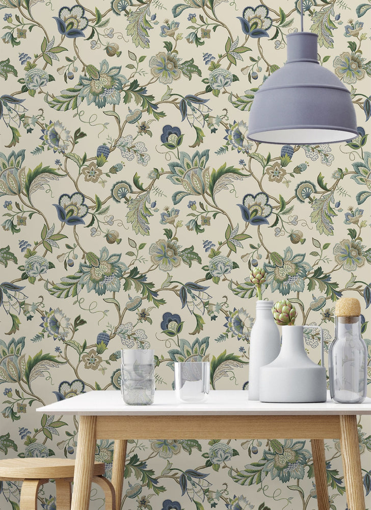 160380WR floral jacobean peel and stick wallpaper decor from Surface Style