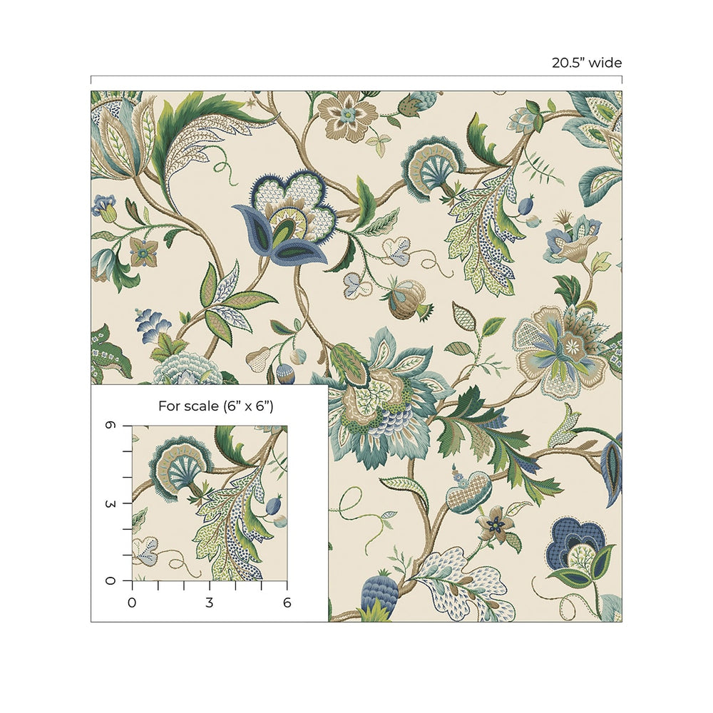 
                  
                    160380WR floral jacobean peel and stick wallpaper scale from Surface Style
                  
                