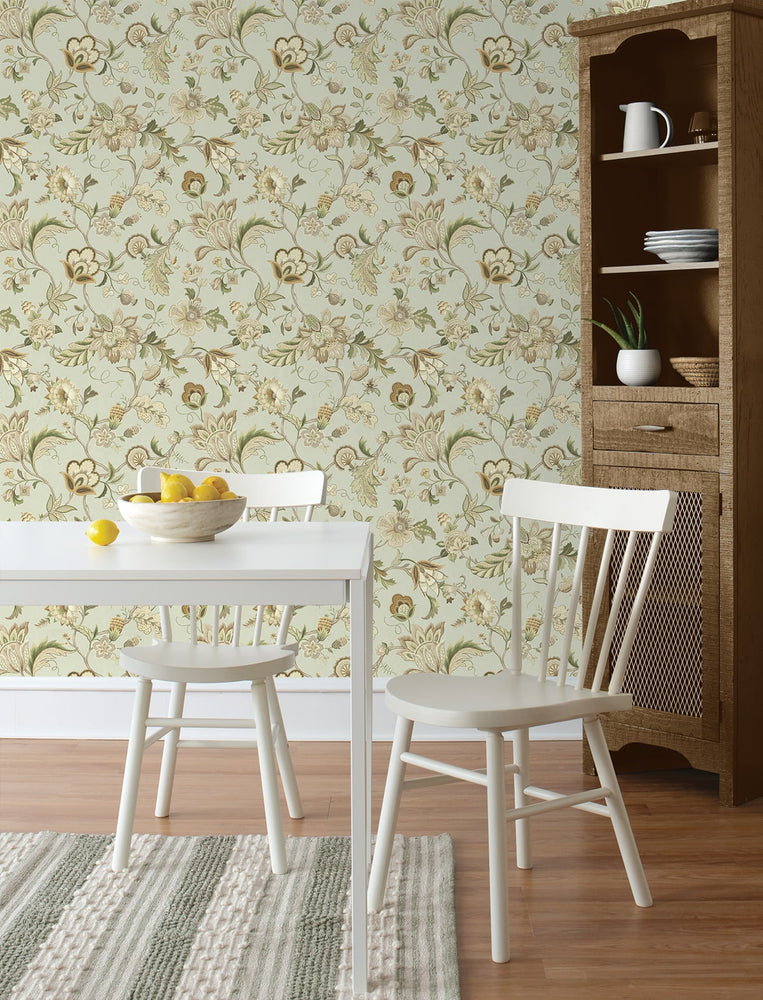 160381WR floral jacobean peel and stick wallpaper dining room from Surface Style