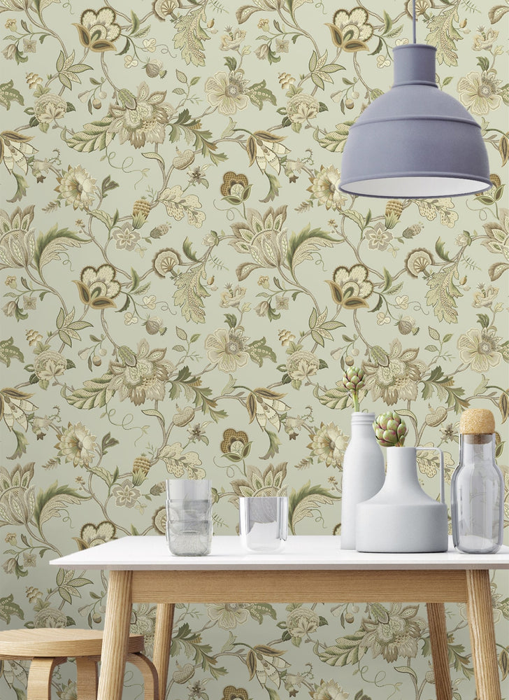 160381WR floral jacobean peel and stick wallpaper accent from Surface Style