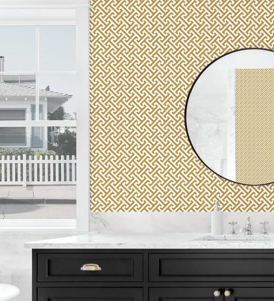 160411WR geometric peel and stick wallpaper bathroom from Surface Style