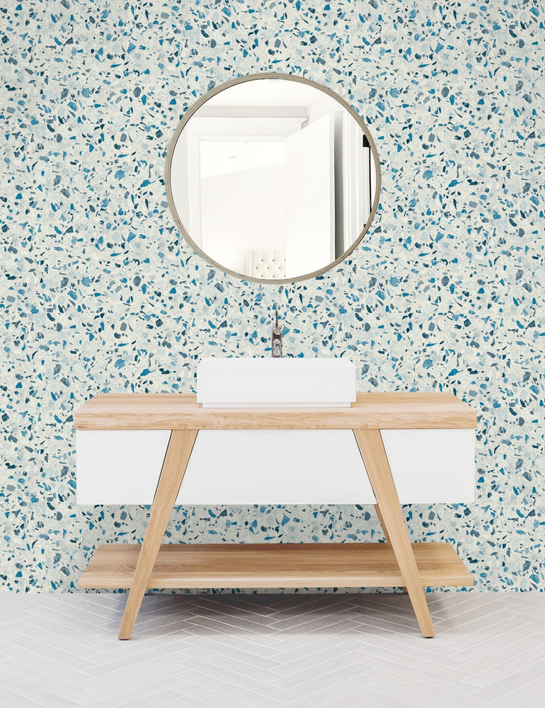 160430WR terrazzo peel and stick wallpaper bathroom from Surface Style