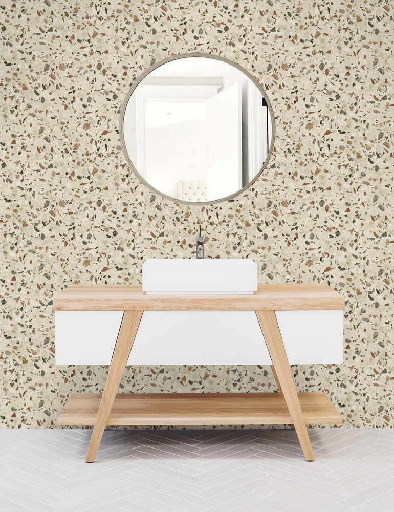 160431WR terrazzo peel and stick wallpaper bathroom from Surface Style