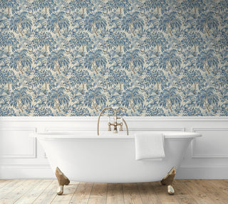 160440WR vintage peel and stick wallpaper bathroom from Surface Style