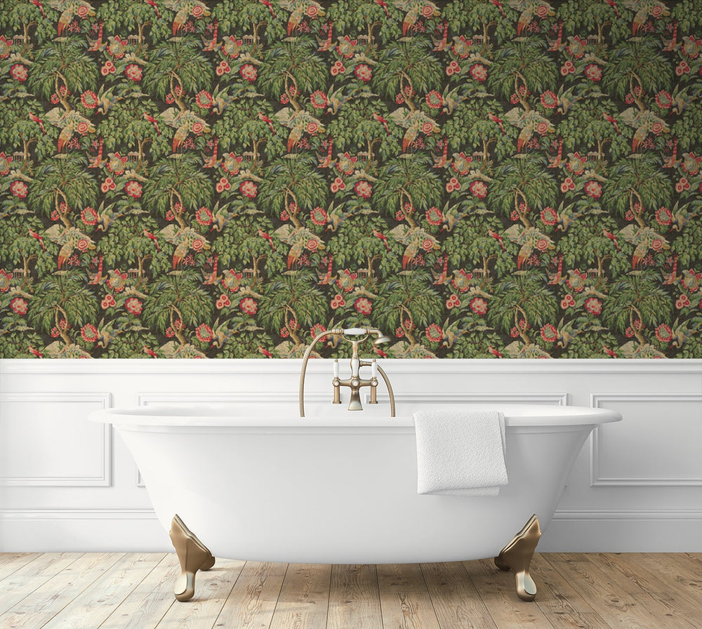 160441WR vintage peel and stick wallpaper bathroom from Surface Style