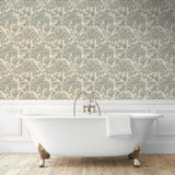 160442WR vintage peel and stick wallpaper bathroom from Surface Style