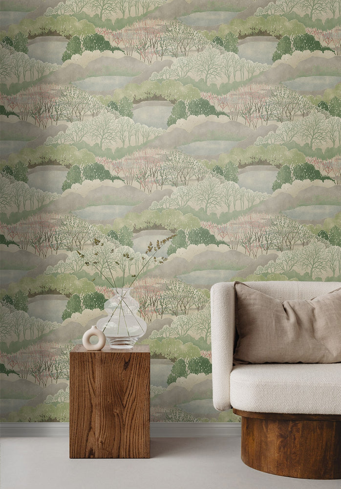 160450WR botanical peel and stick wallpaper living room from Surface Style