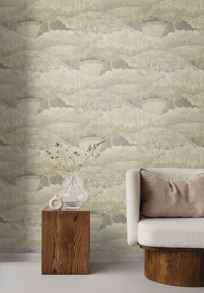 160451WR botanical peel and stick wallpaper living room from Surface Style