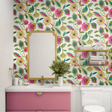 160480WR floral peel and stick wallpaper bathroom from Surface Style