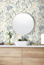 160490WR chinoiserie peel and stick wallpaper bathroom from Surface Style