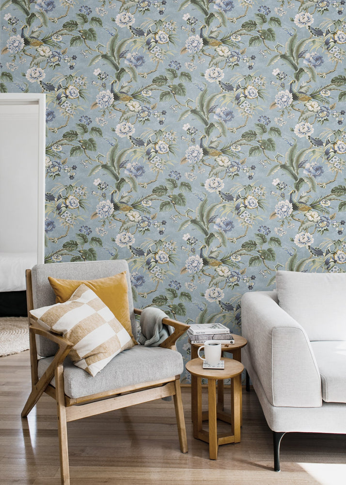 160500WR chinoiserie peel and stick wallpaper living room from Surface Style