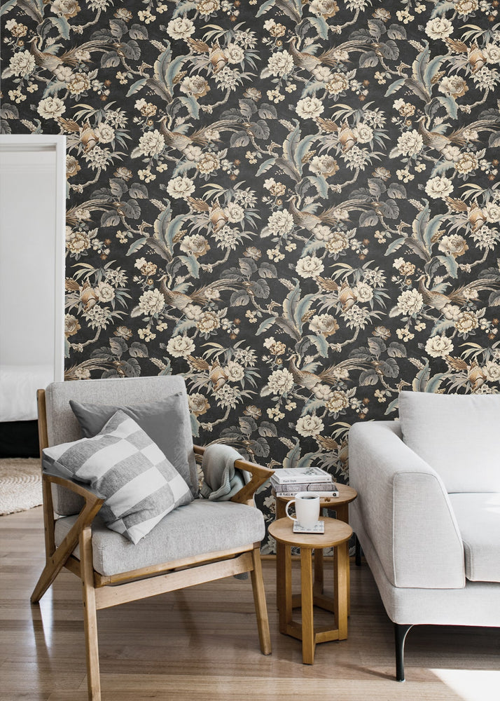 160501WR chinoiserie peel and stick wallpaper living room from Surface Style