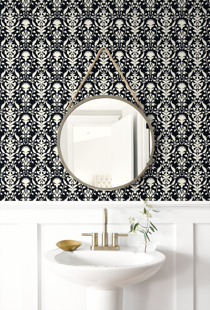 160511WR floral peel and stick wallpaper bathroom from Surface Style