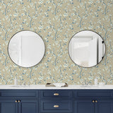 160540WR floral peel and stick wallpaper bathroom from Surface Style