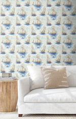 160550WR nautical boat peel and stick wallpaper living room from Surface Style