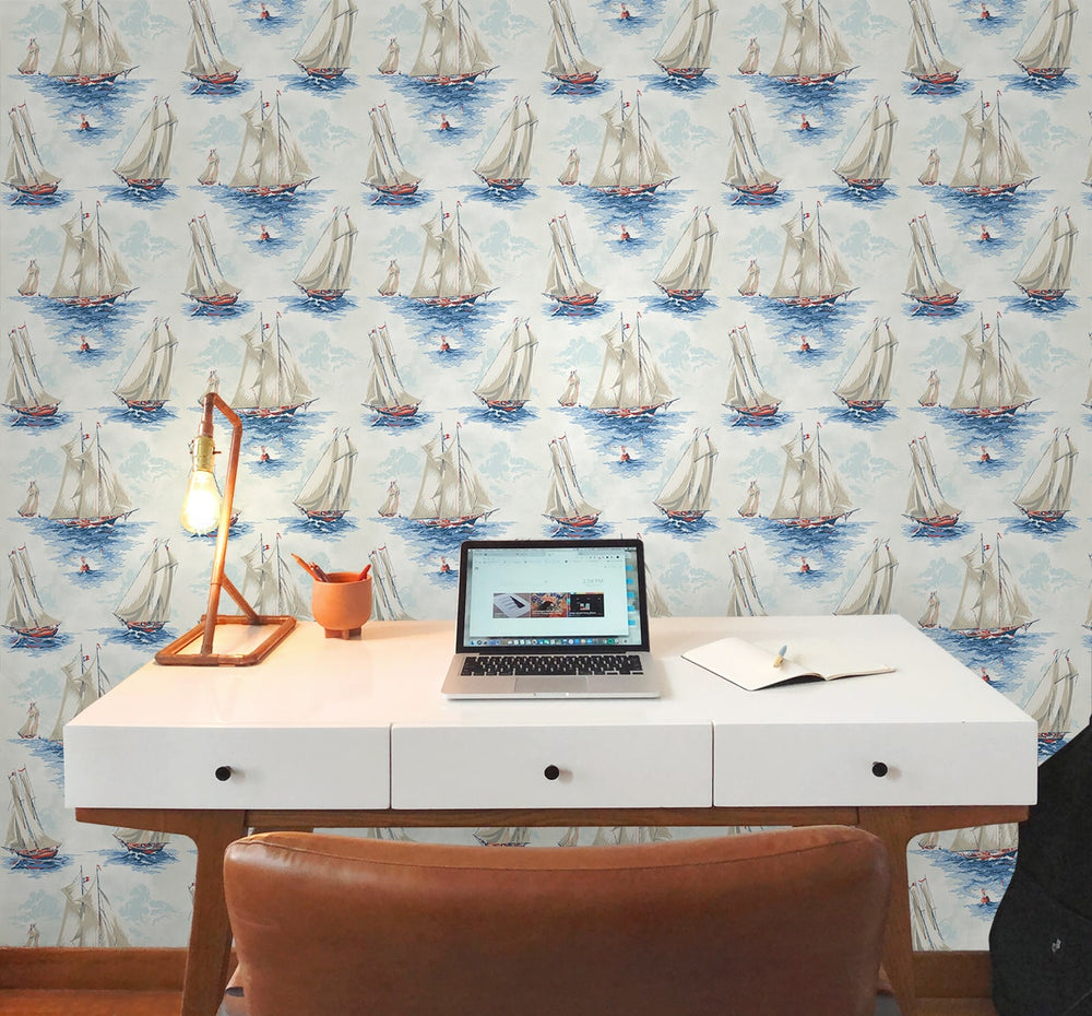 160550WR nautical boat peel and stick wallpaper office from Surface Style