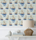 160550WR nautical boat peel and stick wallpaper entryway from Surface Style