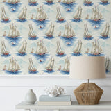 160550WR nautical boat peel and stick wallpaper entryway from Surface Style