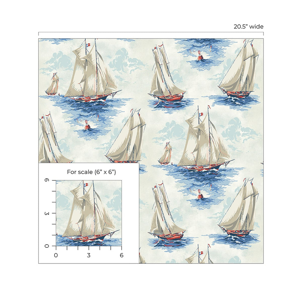 160550WR nautical boat peel and stick wallpaper scale from Surface Style